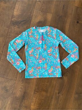 RuffleButts Aqua Sea Life Rash Guard Swimsuit Girls Size 12 Seahorse Fish